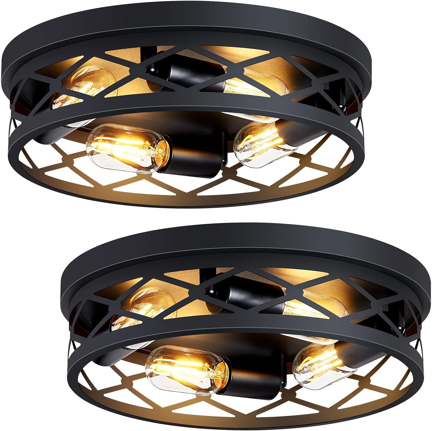 Flush Mount Ceiling Light Fixture,Black 2-Light Hallway Light Fixtures Ceiling,Light Fixtures Ceiling Mount for Farmhouse,Kitchen,Hall (2 Pack) - Grand Goldman