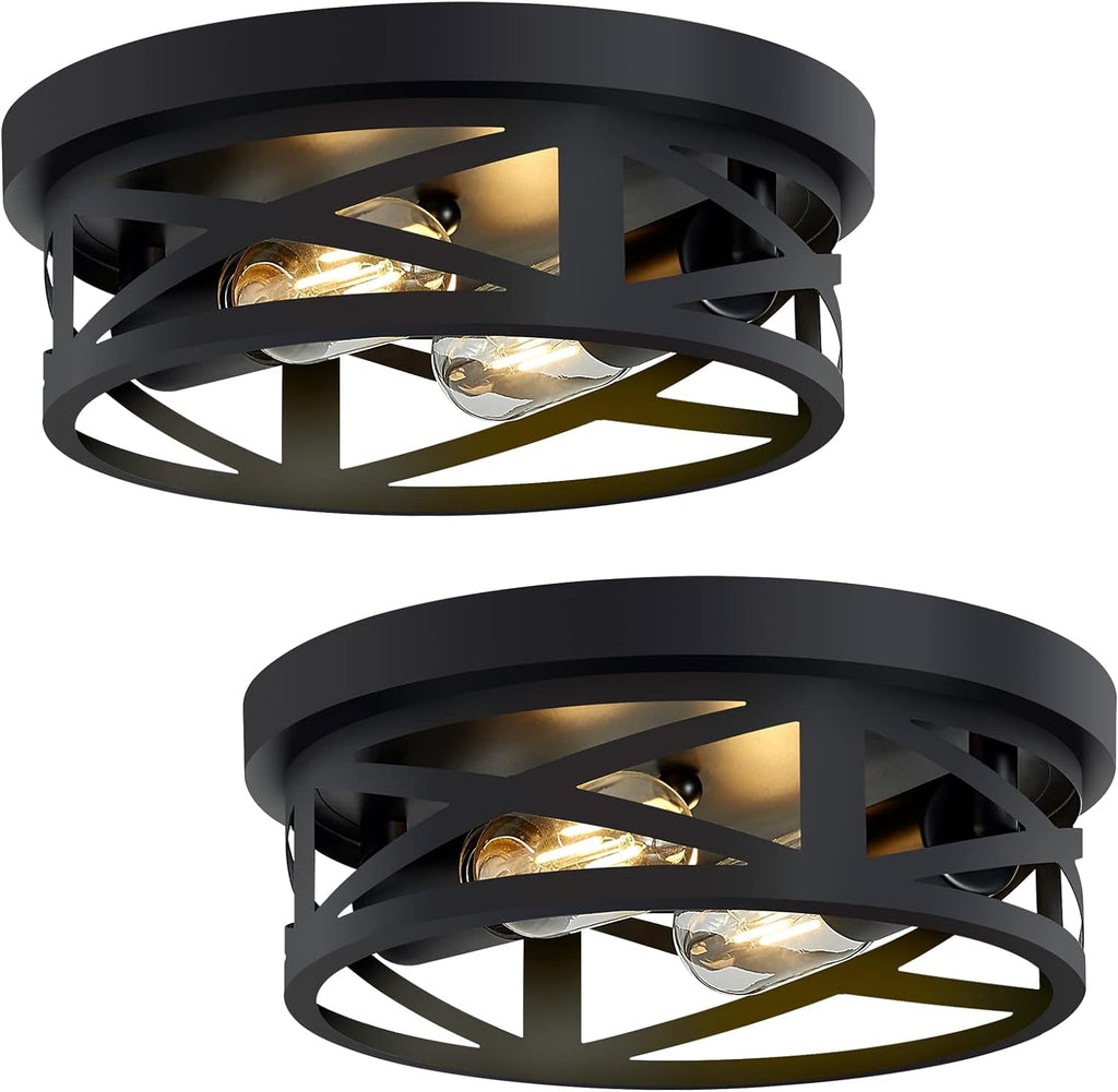 Flush Mount Ceiling Light Fixture,Black 2-Light Hallway Light Fixtures Ceiling,Light Fixtures Ceiling Mount for Farmhouse,Kitchen,Hall (2 Pack) - Grand Goldman