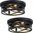 Flush Mount Ceiling Light Fixture,Black 2-Light Hallway Light Fixtures Ceiling,Light Fixtures Ceiling Mount for Farmhouse,Kitchen,Hall (2 Pack) - Grand Goldman