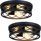 Flush Mount Ceiling Light Fixture,Black 2-Light Hallway Light Fixtures Ceiling,Light Fixtures Ceiling Mount for Farmhouse,Kitchen,Hall (2 Pack) - Grand Goldman