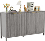 Fluted Sideboard Buffet Cabinet,55" Large Storage Cabinet with 4 Doors and Adjustable Shelves,Modern Buffet Cabinet with Storage for Living Room,Dinning Room,Kitchen-Grey - Grand Goldman