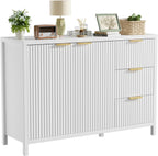 Fluted Sideboard Buffet Cabinet,55" Large Storage Cabinet with 4 Doors and Adjustable Shelves,Modern Buffet Cabinet with Storage for Living Room,Dinning Room,Kitchen-Grey - Grand Goldman
