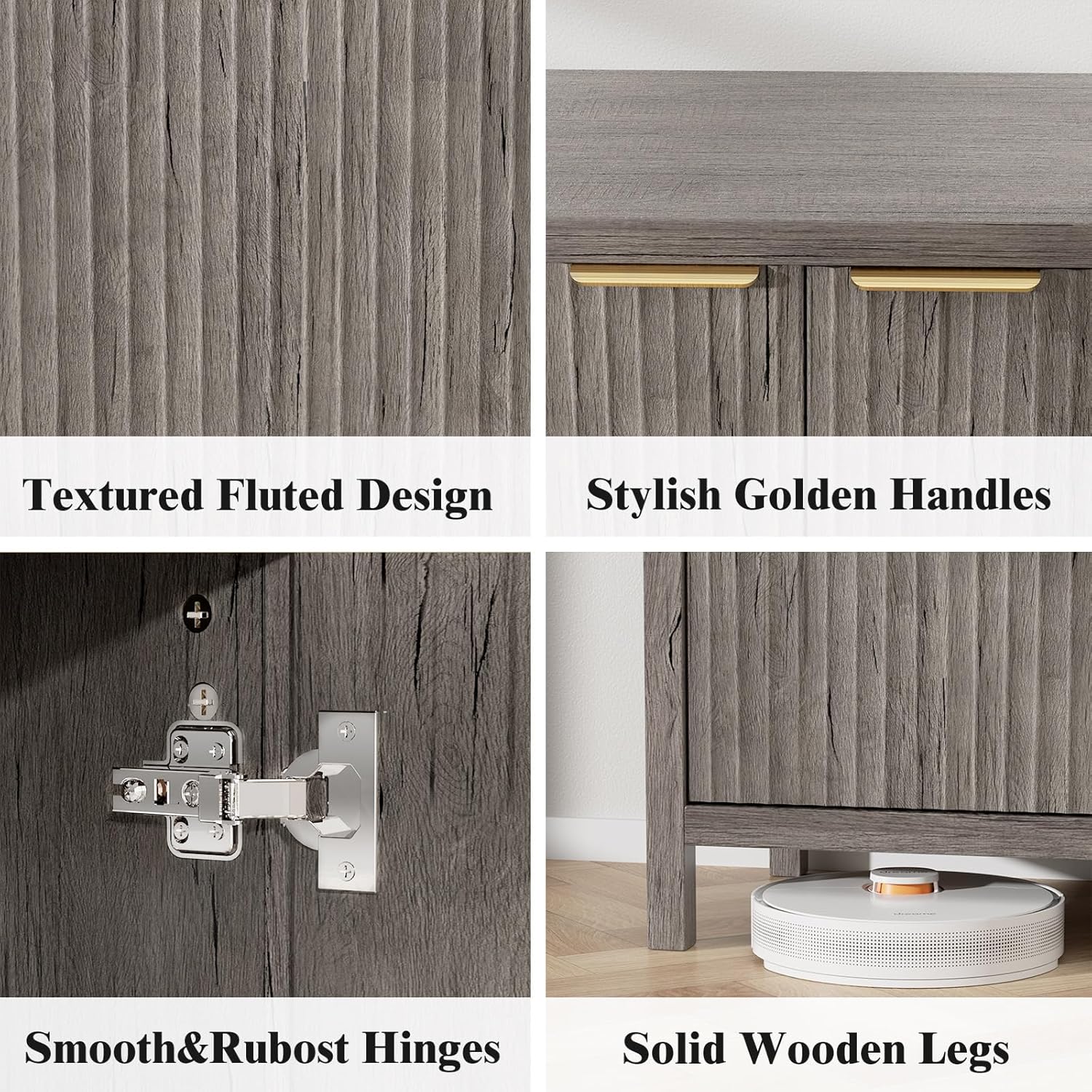 Fluted Sideboard Buffet Cabinet,55" Large Storage Cabinet with 4 Doors and Adjustable Shelves,Modern Buffet Cabinet with Storage for Living Room,Dinning Room,Kitchen-Grey - Grand Goldman