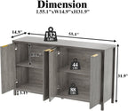 Fluted Sideboard Buffet Cabinet,55" Large Storage Cabinet with 4 Doors and Adjustable Shelves,Modern Buffet Cabinet with Storage for Living Room,Dinning Room,Kitchen-Grey - Grand Goldman