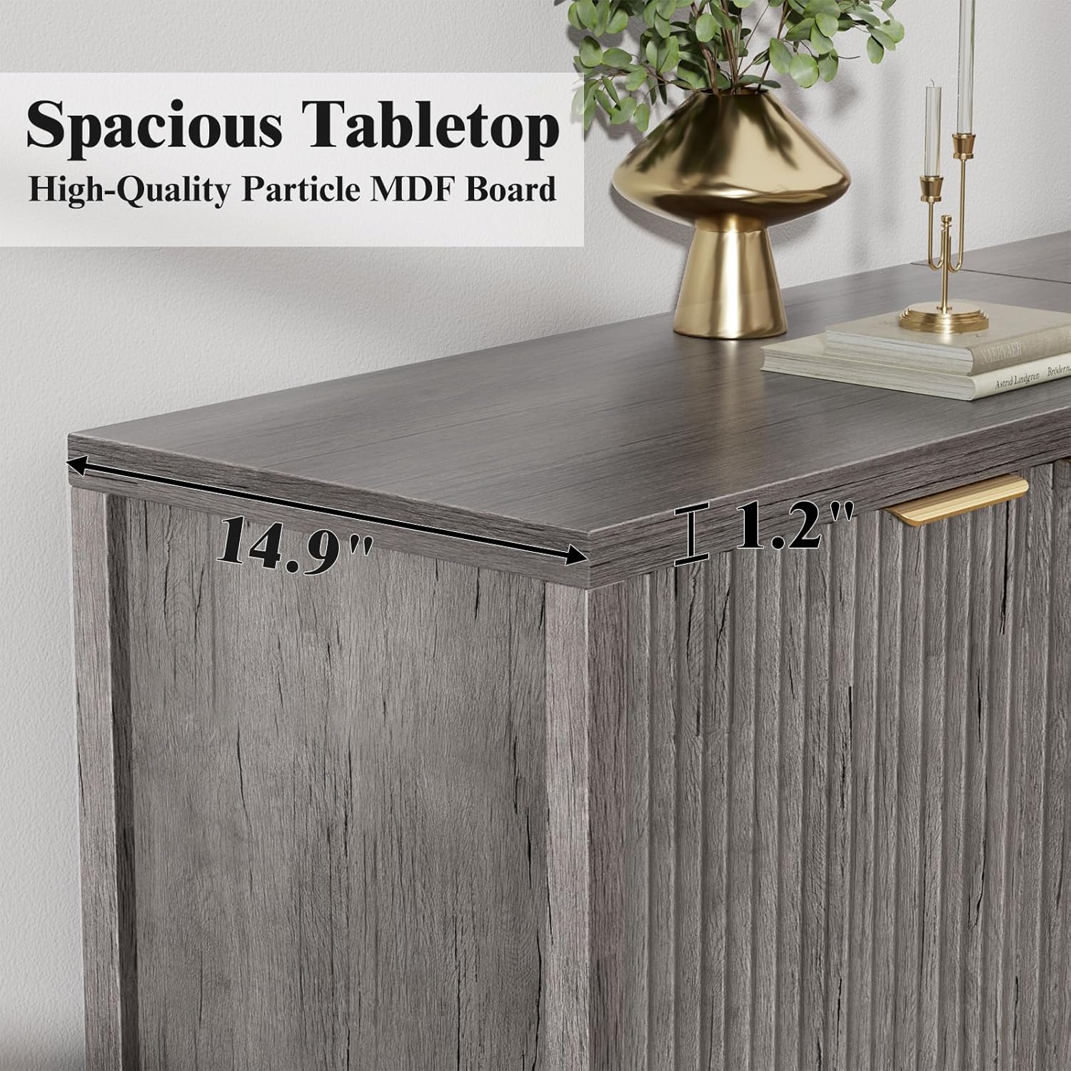 Fluted Sideboard Buffet Cabinet,55" Large Storage Cabinet with 4 Doors and Adjustable Shelves,Modern Buffet Cabinet with Storage for Living Room,Dinning Room,Kitchen-Grey - Grand Goldman