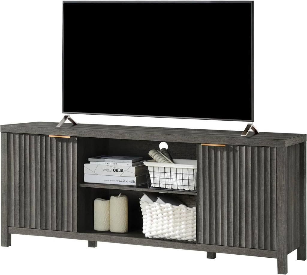 Fluted TV Stands for Living Room, Heavy Duty Entertainment Center with Storage, Mid Century Modern Television Stands for 50/55/60/65 TV, Oxford Media TV Console (Medium,Sunwashed Ash Oak) - Grand Goldman