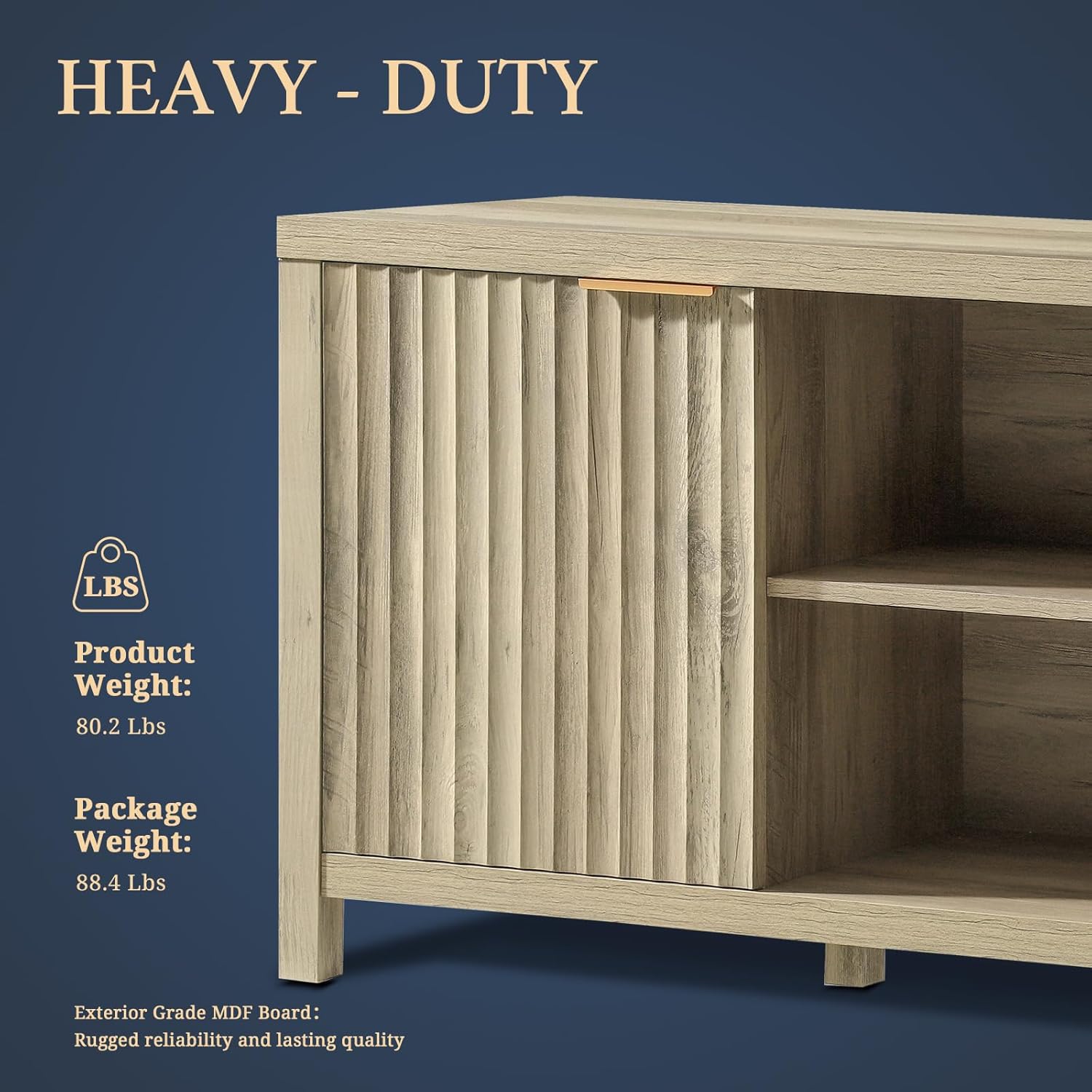 Fluted TV Stands for Living Room, Heavy Duty Entertainment Center with Storage, Mid Century Modern Television Stands for 50/55/60/65 TV, Oxford Media TV Console (Medium,Sunwashed Ash Oak) - Grand Goldman