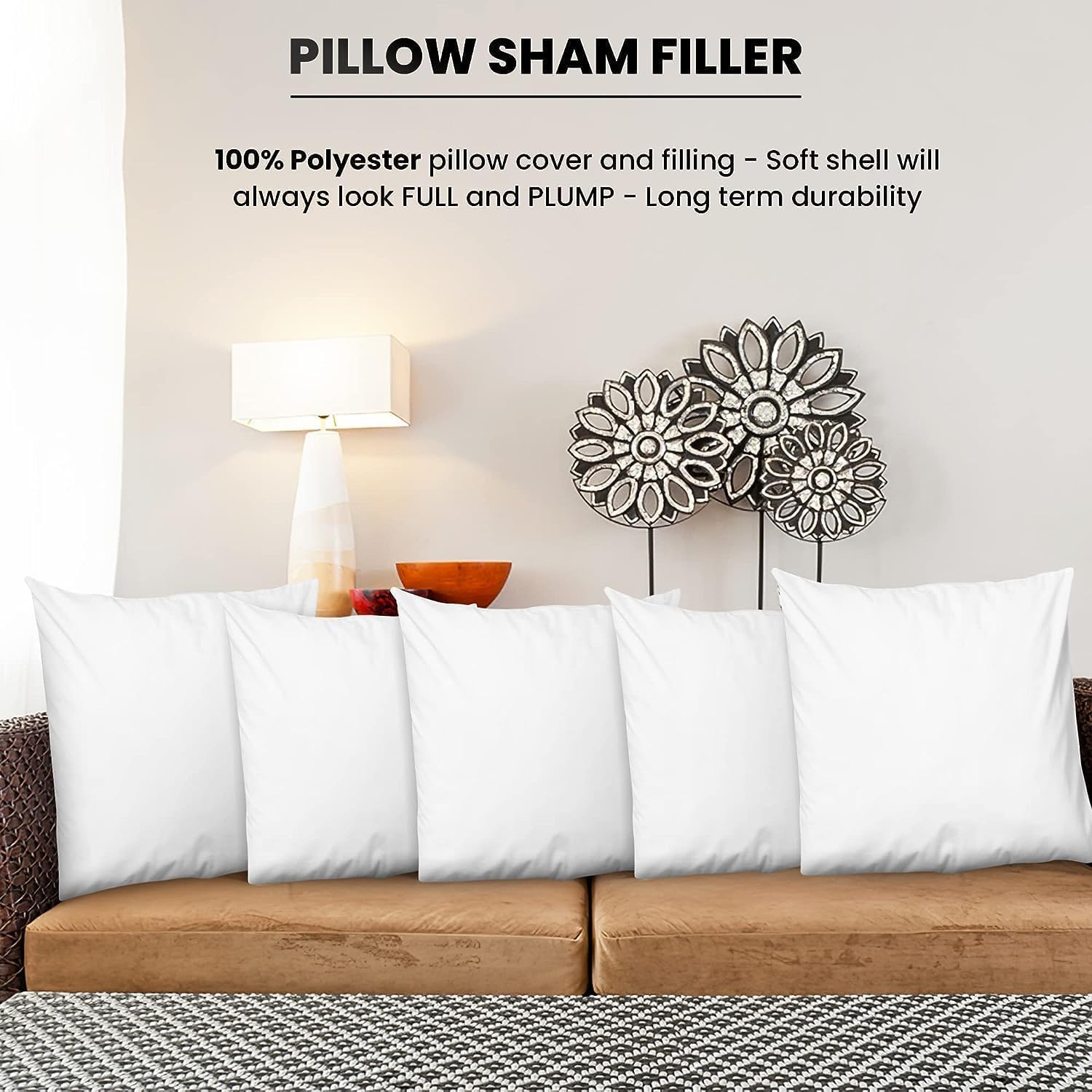 Foamily Throw Pillow Insert 18 x 18 inch (Set of 4) Hypoallergenic 100% Virgin Fiber Bed, Sofa, Couch Decorative Indoor Pillows Made in USA - Grand Goldman