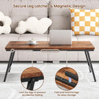 Folding Coffee Table, Leg Latches Portable Sturdy Floor Table Desk for Sitting on The Floor, No Assembly Low Coffee Table for Living Room, Home, Office, Rustic Brown, 41.34L×21.65W×15.75H - Grand Goldman