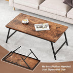 Folding Coffee Table, Leg Latches Portable Sturdy Floor Table Desk for Sitting on The Floor, No Assembly Low Coffee Table for Living Room, Home, Office, Rustic Brown, 41.34L×21.65W×15.75H - Grand Goldman
