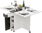 Folding Dining Table, Small Dining Table, Space Saving Dining Table with 6 Wheels, Small Kitchen Table Sewing Table for Small Spaces (White) - Grand Goldman