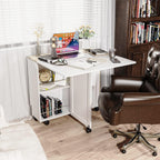 Folding Dining Table, Small Dining Table, Space Saving Dining Table with 6 Wheels, Small Kitchen Table Sewing Table for Small Spaces (White) - Grand Goldman