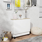 Folding Dining Table, Small Dining Table, Space Saving Dining Table with 6 Wheels, Small Kitchen Table Sewing Table for Small Spaces (White) - Grand Goldman