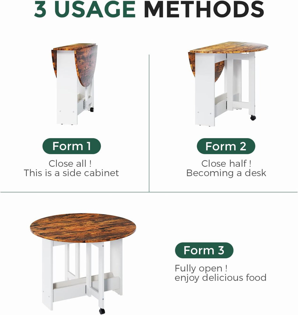 Folding Dining Table Upgrade Version, Convertible Drop Leaf Table for Kitchen/Farmhouse/Living Room, Space Saving Dining Room Table with 2 Layer Storage Racks, Rustic Brown - Grand Goldman