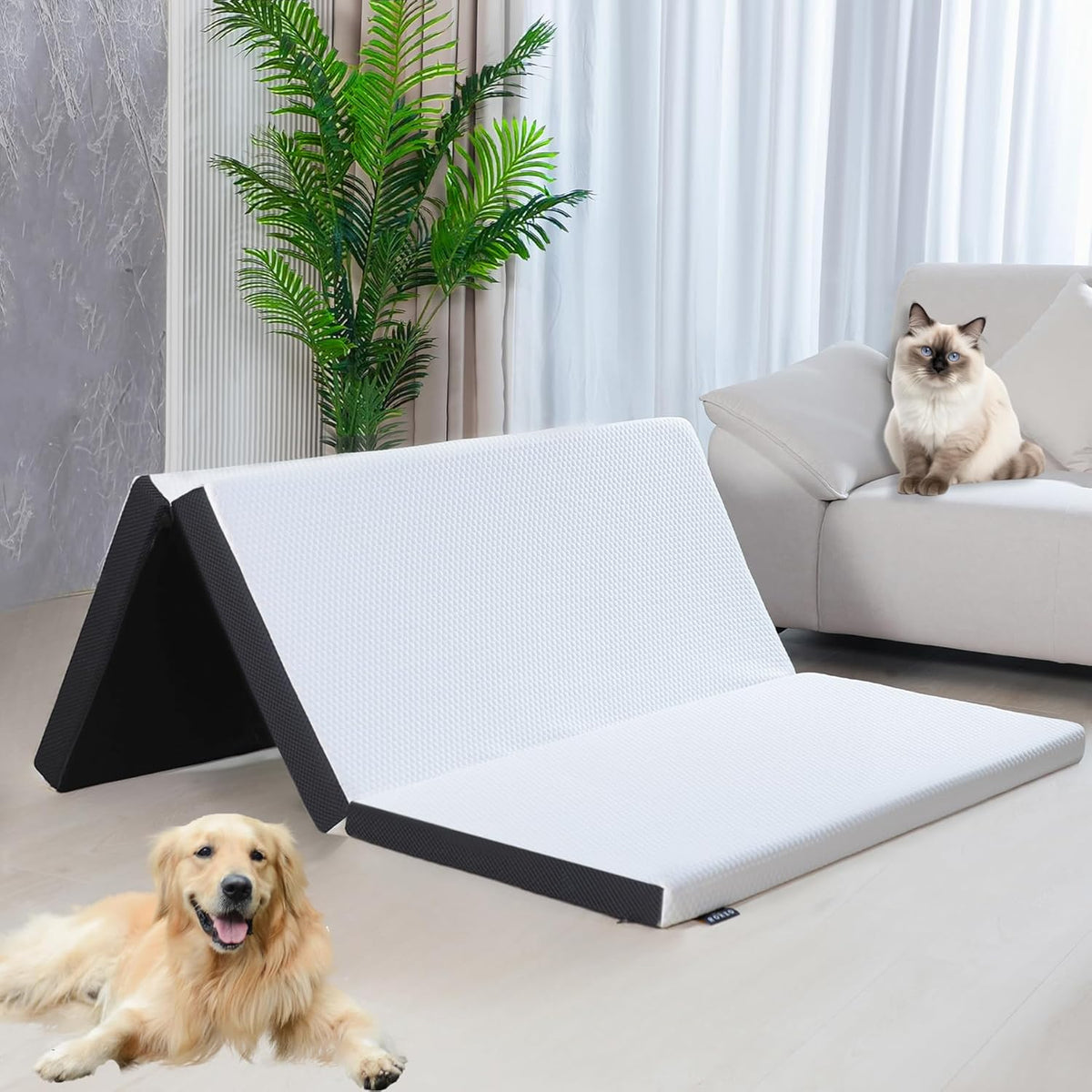 Folding Mattress Queen Size,6 inch Tri-fold Memory Foam Mattress Topper with Washable Cover, Non-Slip Bottom Mattress Guest Bed Queen Size, 78" x 58" x 6" - Grand Goldman