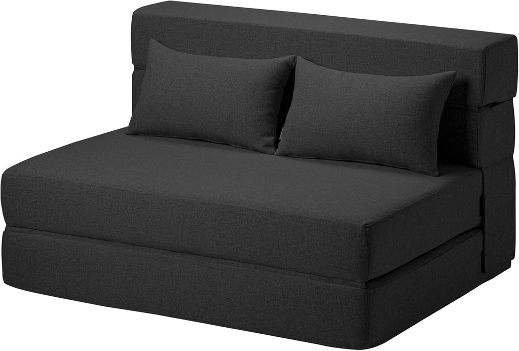 Folding Sofa Bed Single Plus with Pillow- Convertible Chair Floor Couch & Sleeping Mattress - Foldable Memory Foam Sleeper for Living Room/Dorm/Guest Room/Home Office, Dark Grey - Grand Goldman
