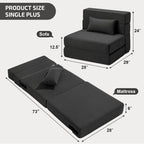Folding Sofa Bed Single Plus with Pillow- Convertible Chair Floor Couch & Sleeping Mattress - Foldable Memory Foam Sleeper for Living Room/Dorm/Guest Room/Home Office, Dark Grey - Grand Goldman