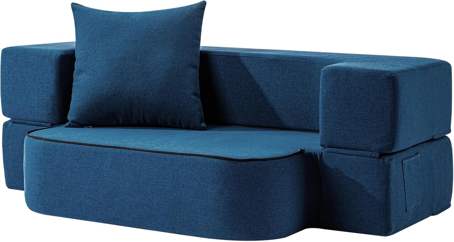 Folding Sofa Bed Single Plus with Pillow- Convertible Chair Floor Couch & Sleeping Mattress - Foldable Memory Foam Sleeper for Living Room/Dorm/Guest Room/Home Office, Dark Grey - Grand Goldman