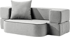 Folding Sofa Bed Single Plus with Pillow- Convertible Chair Floor Couch & Sleeping Mattress - Foldable Memory Foam Sleeper for Living Room/Dorm/Guest Room/Home Office, Dark Grey - Grand Goldman
