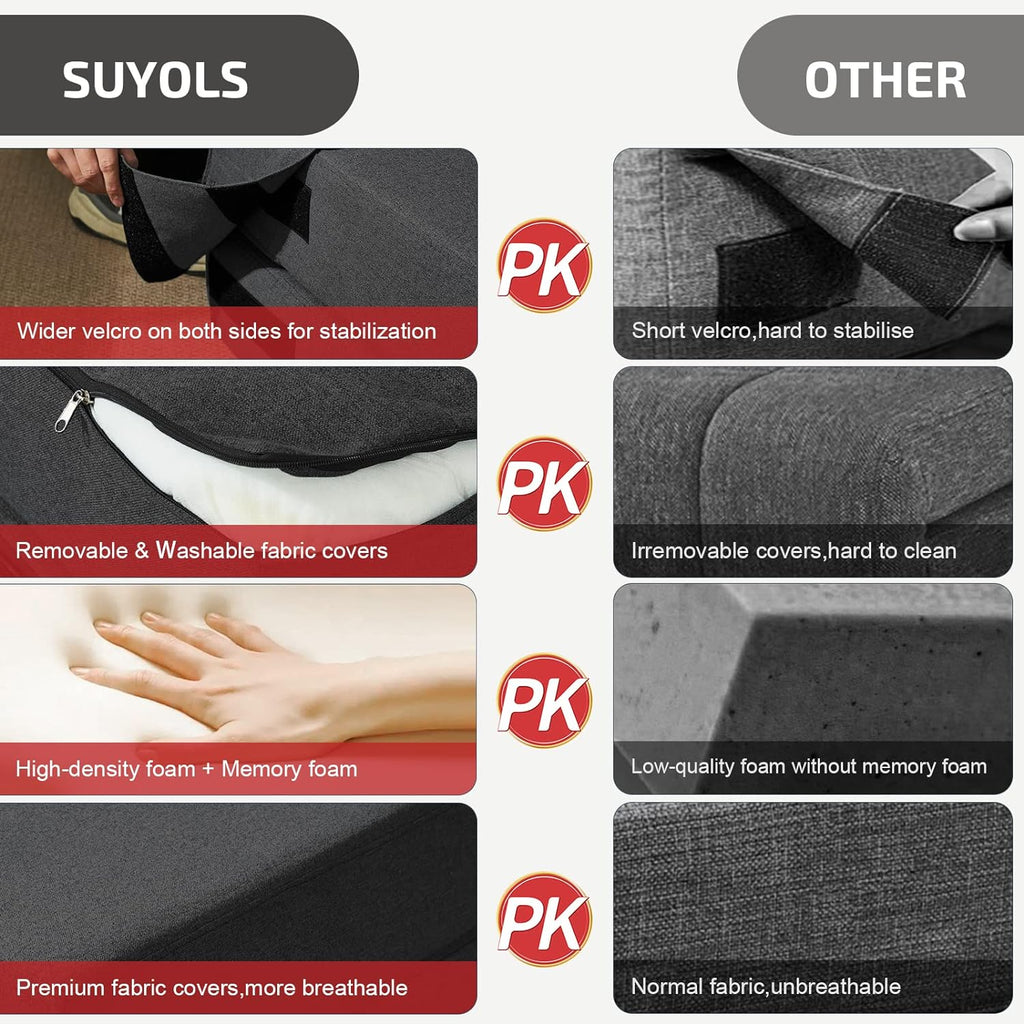 Folding Sofa Bed Single Plus with Pillow- Convertible Chair Floor Couch & Sleeping Mattress - Foldable Memory Foam Sleeper for Living Room/Dorm/Guest Room/Home Office, Dark Grey - Grand Goldman