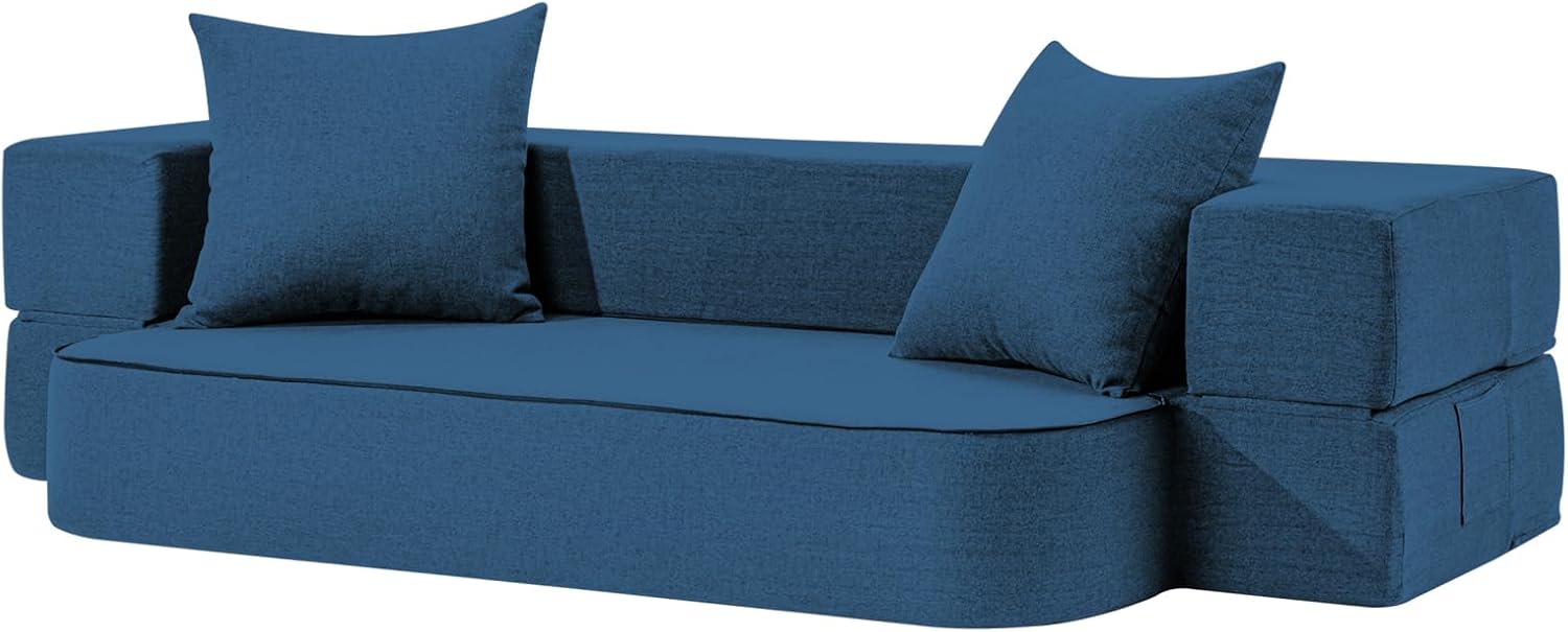 Folding Sofa Bed Single Plus with Pillow- Convertible Chair Floor Couch & Sleeping Mattress - Foldable Memory Foam Sleeper for Living Room/Dorm/Guest Room/Home Office, Dark Grey - Grand Goldman