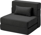Folding Sofa Bed Single Plus with Pillow- Convertible Chair Floor Couch & Sleeping Mattress - Foldable Memory Foam Sleeper for Living Room/Dorm/Guest Room/Home Office, Dark Grey - Grand Goldman