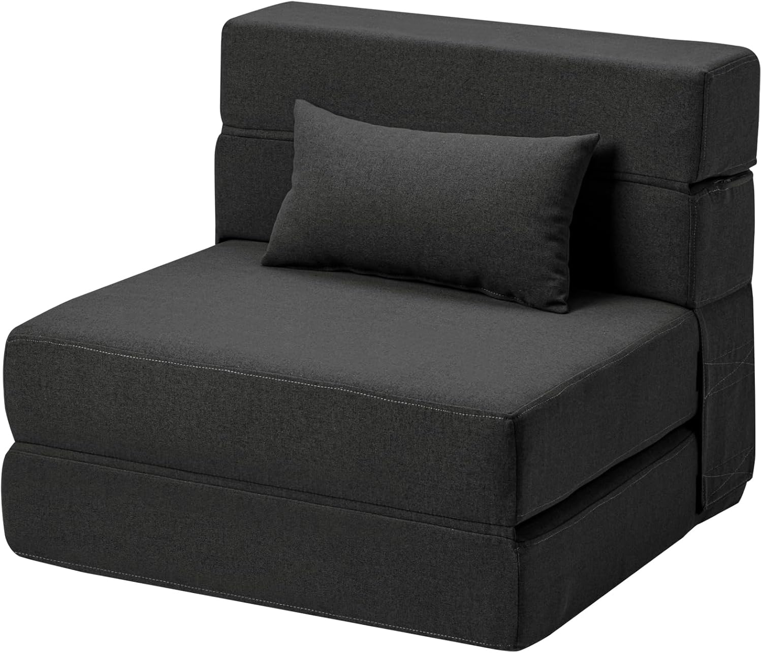 Folding Sofa Bed Single Plus with Pillow- Convertible Chair Floor Couch & Sleeping Mattress - Foldable Memory Foam Sleeper for Living Room/Dorm/Guest Room/Home Office, Dark Grey - Grand Goldman