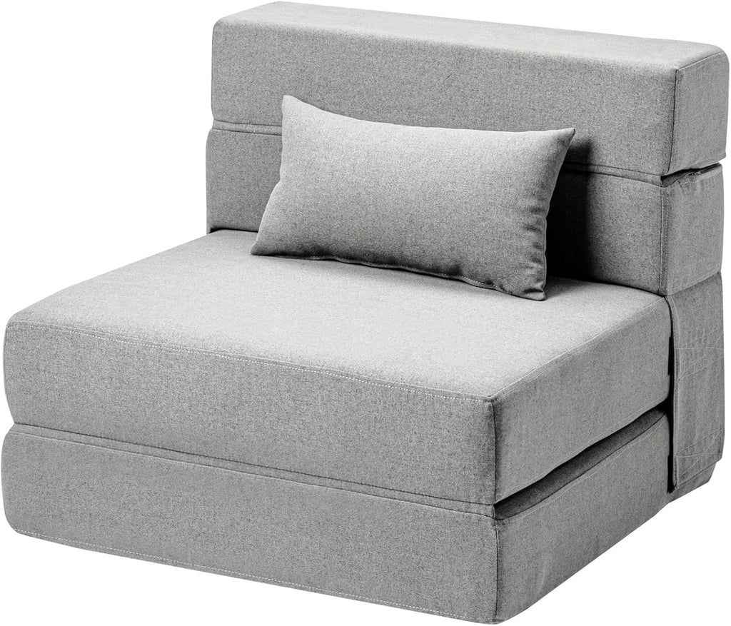 Folding Sofa Bed Single Plus with Pillow- Convertible Chair Floor Couch & Sleeping Mattress - Foldable Memory Foam Sleeper for Living Room/Dorm/Guest Room/Home Office, Dark Grey - Grand Goldman