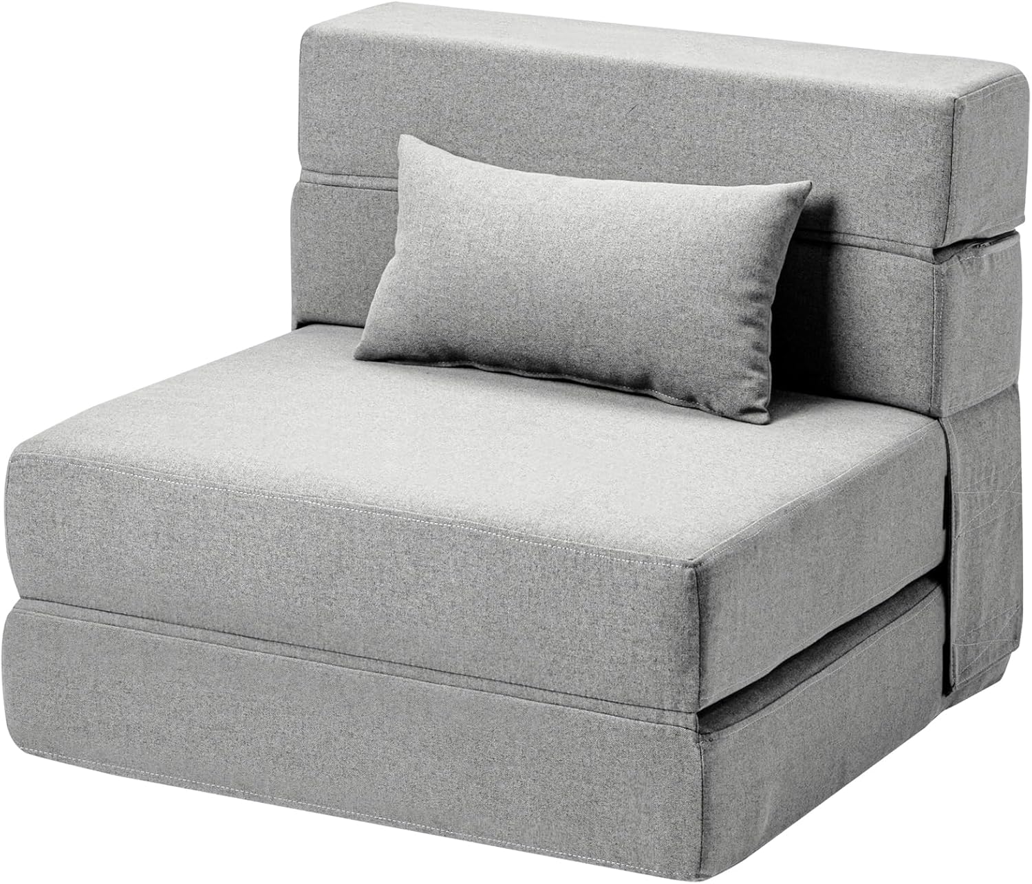 Folding Sofa Bed Single Plus with Pillow- Convertible Chair Floor Couch & Sleeping Mattress - Foldable Memory Foam Sleeper for Living Room/Dorm/Guest Room/Home Office, Dark Grey - Grand Goldman