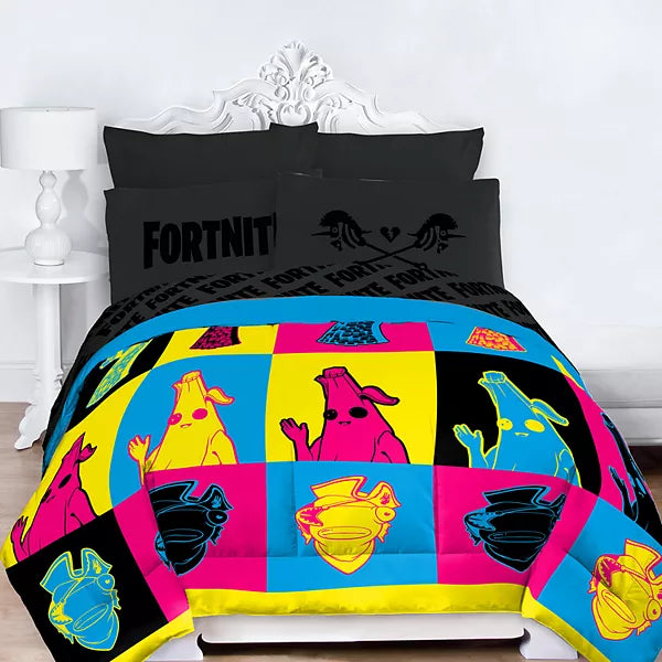 Fortnite Neon Warhol Black 3 Piece Bedding Set for Gamer Kids – 100% Microfiber