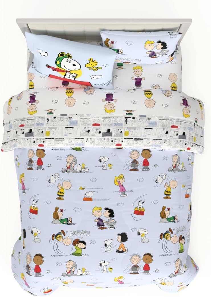 Franco Peanuts & Snoopy Classic Pals Super Soft Comforter and Sheet Set, 5 Piece Queen Size, (Official Licensed Product) Collectibles - Grand Goldman