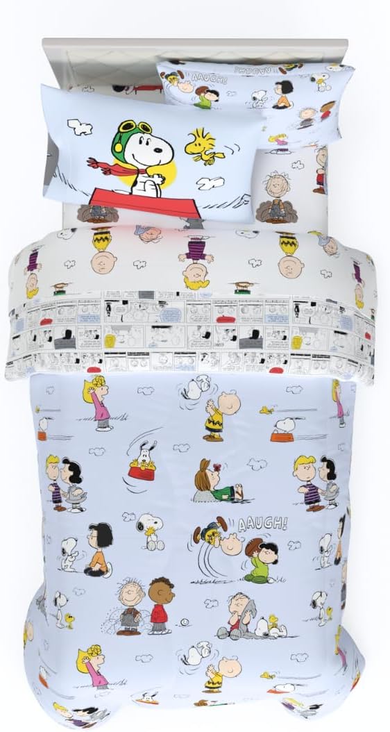 Franco Peanuts & Snoopy Classic Pals Super Soft Comforter and Sheet Set, 5 Piece Queen Size, (Official Licensed Product) Collectibles - Grand Goldman