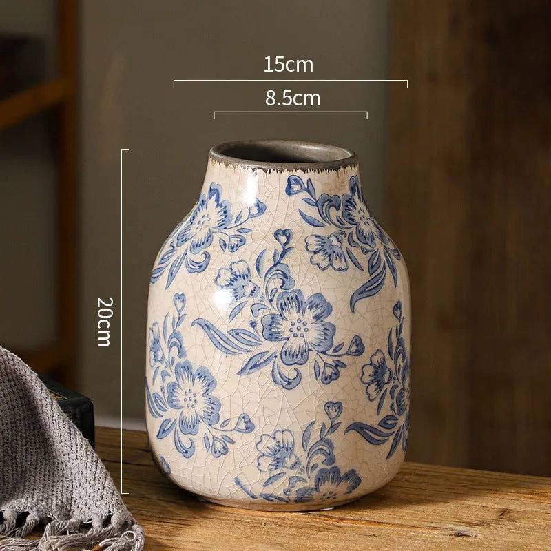 French Style Vintage Blue and White Porcelain Vases Flower Arrangements Living Room Decorations Chinese Style Ceramic Home Decoration Retro Porcelain - Grand Goldman