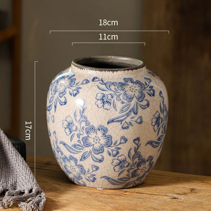 French Style Vintage Blue and White Porcelain Vases Flower Arrangements Living Room Decorations Chinese Style Ceramic Home Decoration Retro Porcelain - Grand Goldman