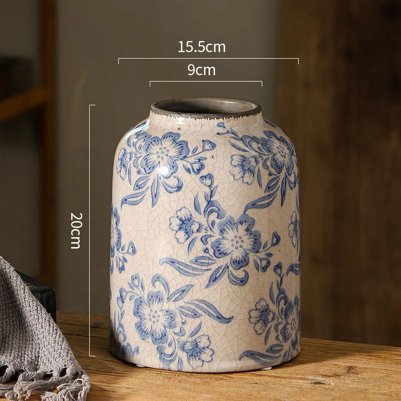 French Style Vintage Blue and White Porcelain Vases Flower Arrangements Living Room Decorations Chinese Style Ceramic Home Decoration Retro Porcelain - Grand Goldman