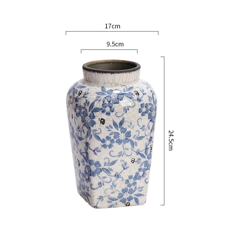 French Style Vintage Blue and White Porcelain Vases Flower Arrangements Living Room Decorations Chinese Style Ceramic Home Decoration Retro Porcelain - Grand Goldman