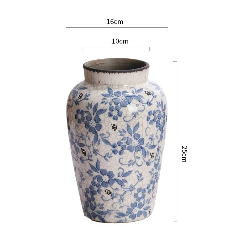 French Style Vintage Blue and White Porcelain Vases Flower Arrangements Living Room Decorations Chinese Style Ceramic Home Decoration Retro Porcelain - Grand Goldman