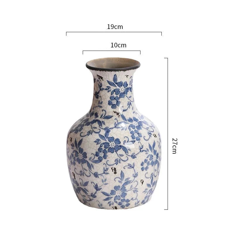 French Style Vintage Blue and White Porcelain Vases Flower Arrangements Living Room Decorations Chinese Style Ceramic Home Decoration Retro Porcelain - Grand Goldman