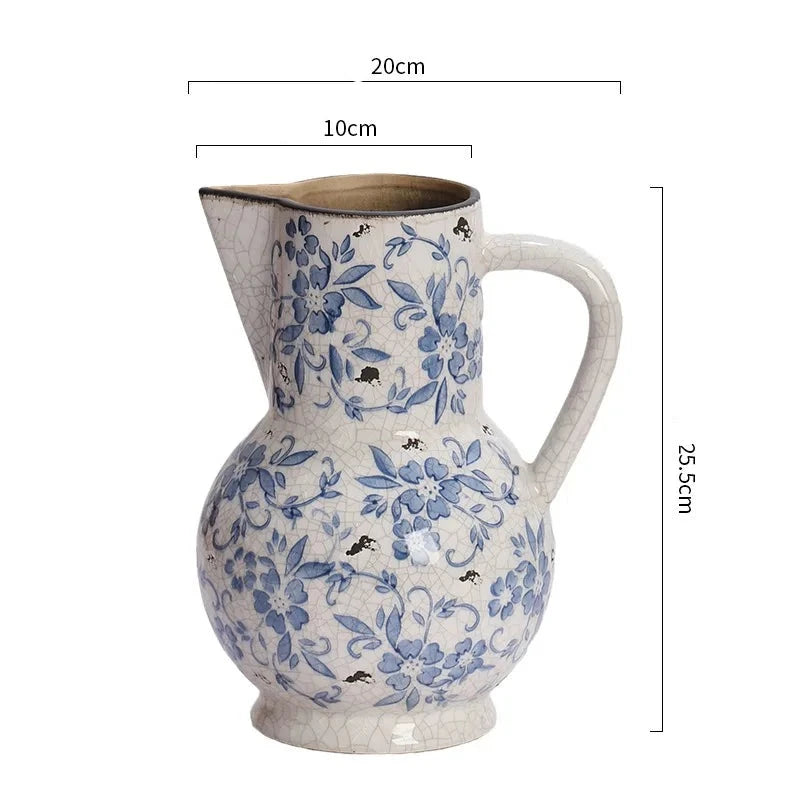 French Style Vintage Blue and White Porcelain Vases Flower Arrangements Living Room Decorations Chinese Style Ceramic Home Decoration Retro Porcelain - Grand Goldman