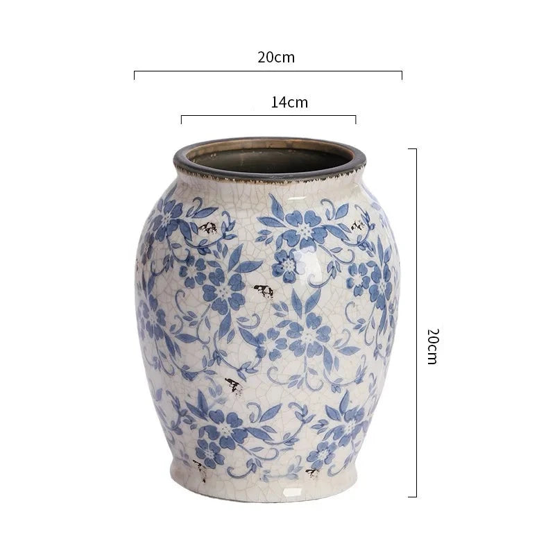 French Style Vintage Blue and White Porcelain Vases Flower Arrangements Living Room Decorations Chinese Style Ceramic Home Decoration Retro Porcelain - Grand Goldman