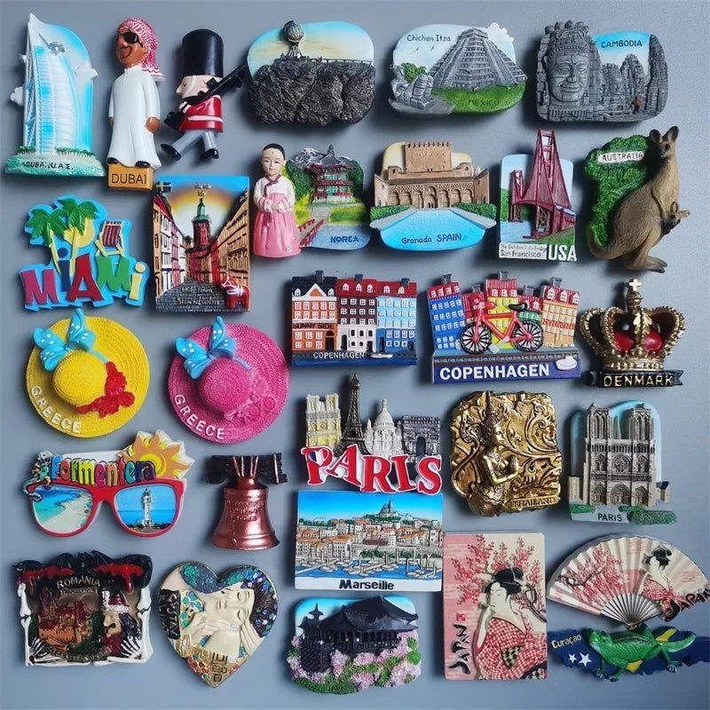 Fridge Magnets Japan Dubai Miami USA Norway British Curacao Cambodia Greece Australia Denmark Home Decor Tourist Souvenir Gifts - Grand Goldman