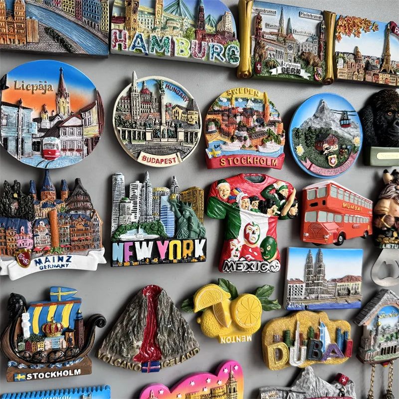 Fridge Magnets Paris Riga Hungary Frankfurt Hamburg Sweden Zurich zermatt BERN Switzerland New York Mexico India Iceland Lietuva - Grand Goldman