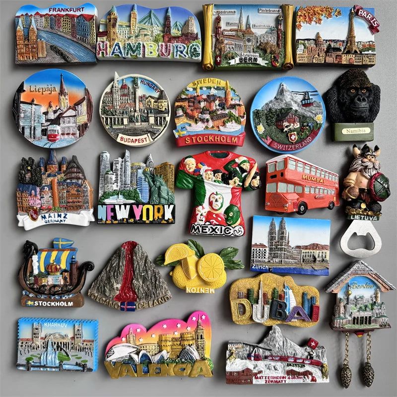 Fridge Magnets Paris Riga Hungary Frankfurt Hamburg Sweden Zurich zermatt BERN Switzerland New York Mexico India Iceland Lietuva - Grand Goldman