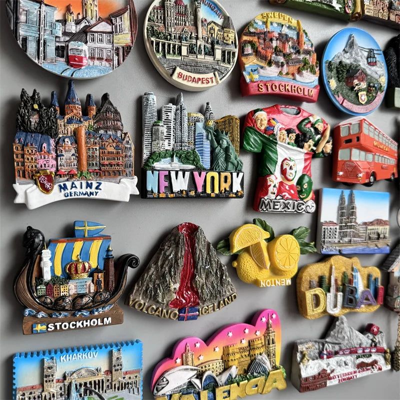 Fridge Magnets Paris Riga Hungary Frankfurt Hamburg Sweden Zurich zermatt BERN Switzerland New York Mexico India Iceland Lietuva - Grand Goldman