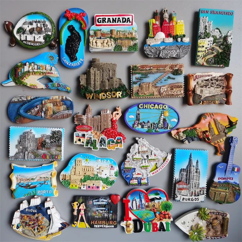 Fridge Magnets Spain Hamburg Germany Croatia Montenegro Sweden Bali Maldives Chicago USA Dubai India Lanzarote Collection Gifts - Grand Goldman