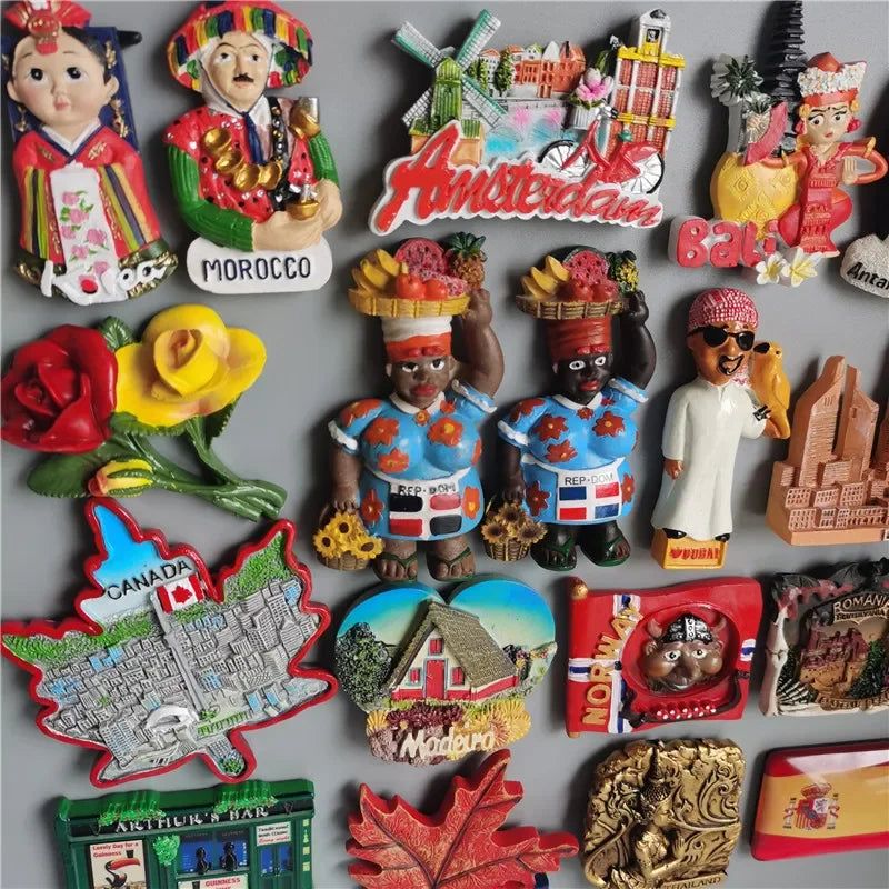 Fridge Magnets Would Tourist Souvenir Norway Dominicana Madrid Morocco Holland Korea Bali Thailand 3d Resin sticker Home Decor - Grand Goldman