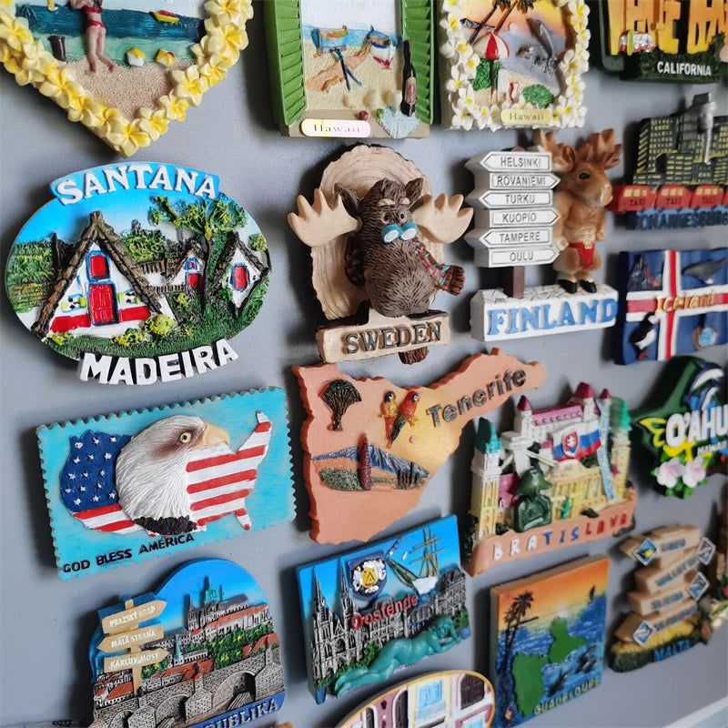 Fridge Magnets of Sweden Johannesburg CANCUN Mexico Hawaii  American Iceland Finland Tenerife California Toledo Collection Decor - Grand Goldman