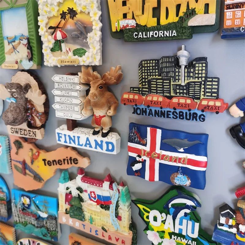 Fridge Magnets of Sweden Johannesburg CANCUN Mexico Hawaii  American Iceland Finland Tenerife California Toledo Collection Decor - Grand Goldman