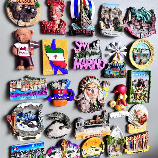 Fridge magnets Budapest Cordoba Tahiti Luxembourg Jamaica Portugal Indian Denmark Armenia Marseille  Iran Morocco Norway Latvia - Grand Goldman