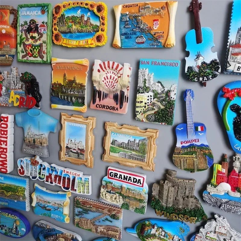 Fridge magnets Pompeii Italy GRAZ Austria Cordora Mardrid Croatia Bordeaux Liverpool Stockholm Sweden Porto Bulgaria Chicago USA - Grand Goldman